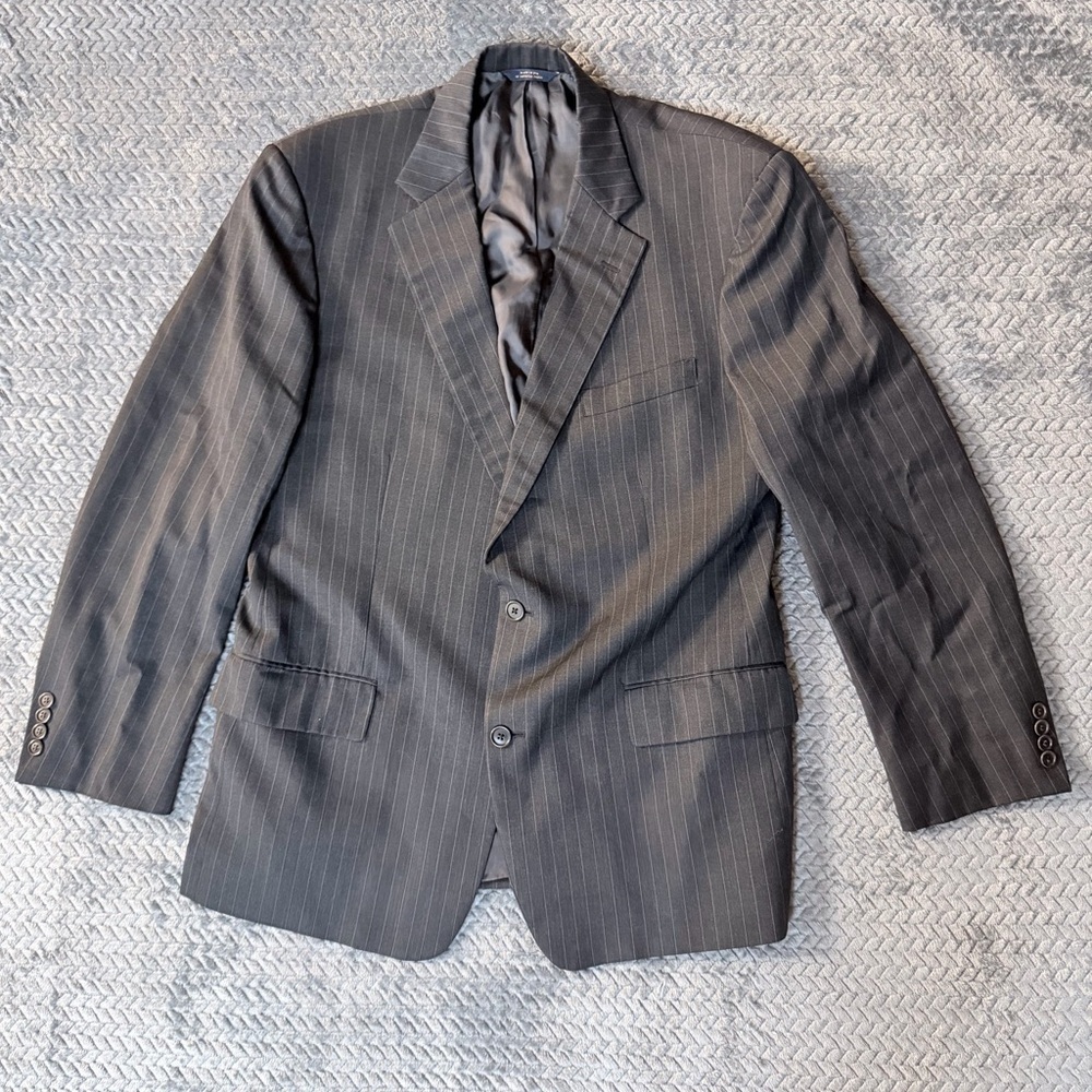 Vintage Brooks Brothers Charcoal Pinstripe 100% Wool Blazer Size 44 Long